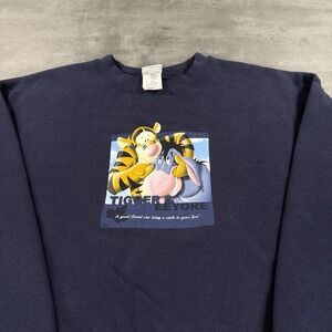 Vintage Disney Store Tigger Eeyore Sweatshirt Crewneck XL Navy‎ Blue Baggy Fit